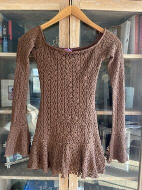 Edikted Mya Off Shoulder Brown Textured Knit Top